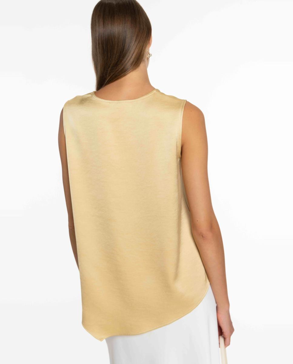 Blusa de Cetim Duplo com Parte Inferior Assimétrica Ouro-2
