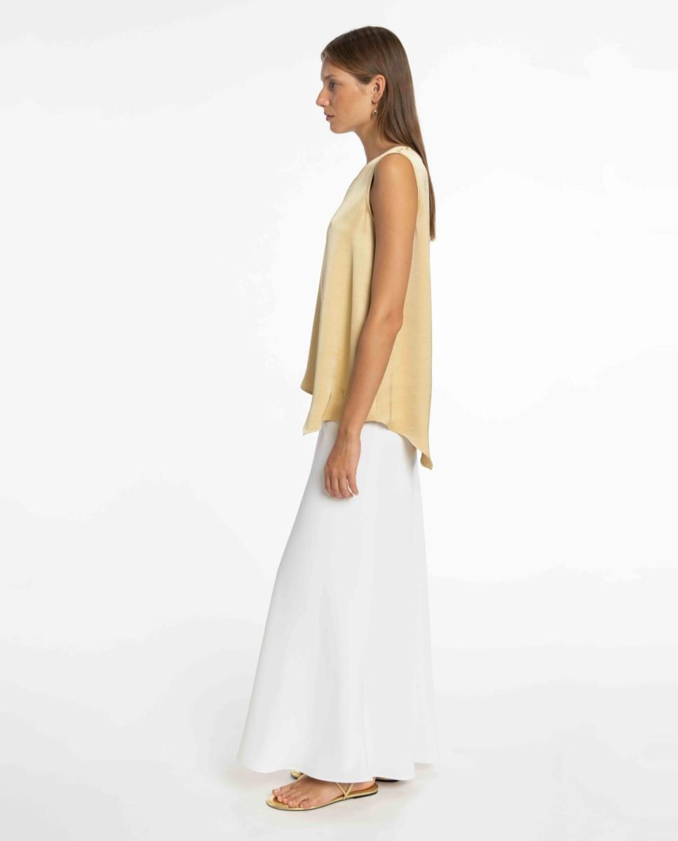 Blusa de Cetim Duplo com Parte Inferior Assimétrica Ouro-3