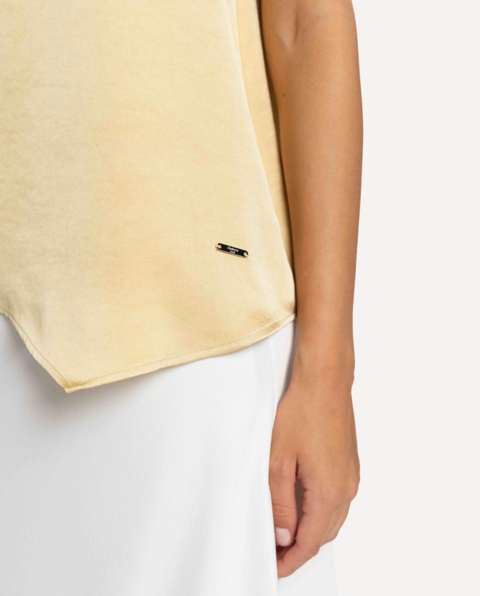 Blusa de Cetim Duplo com Parte Inferior Assimétrica Ouro-5