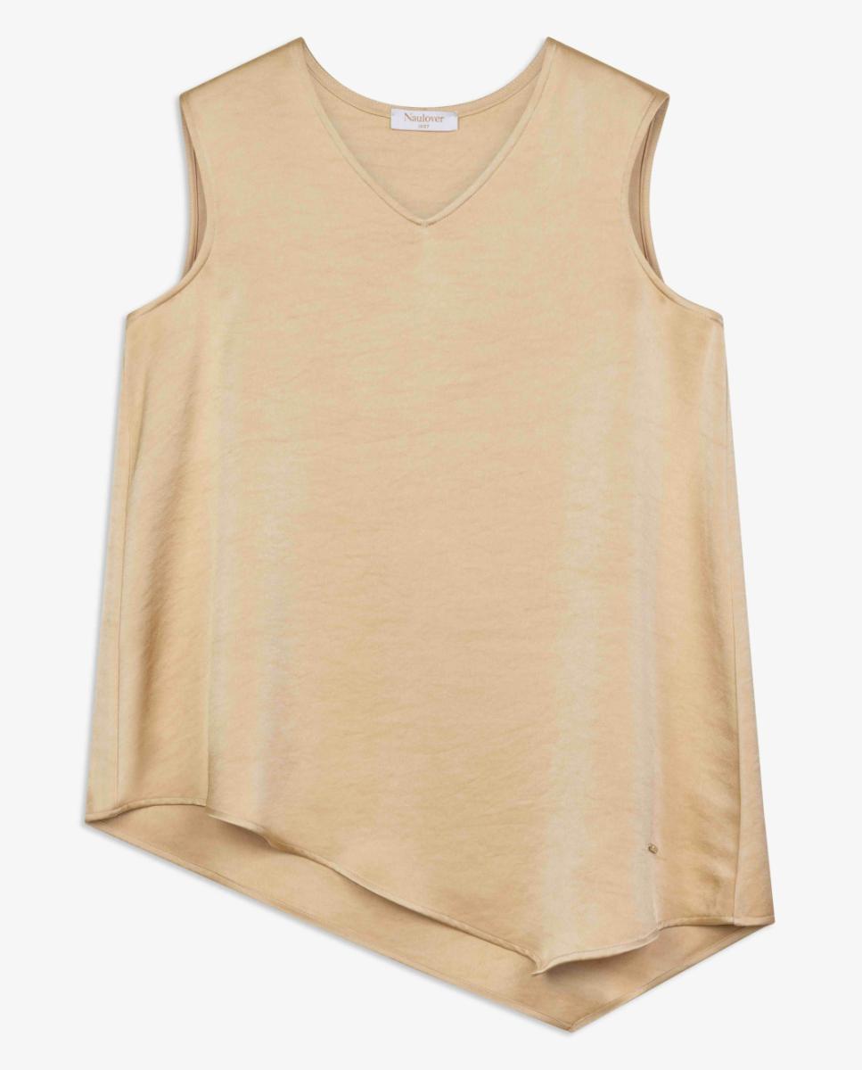 Blusa de Cetim Duplo com Parte Inferior Assimétrica Ouro-6