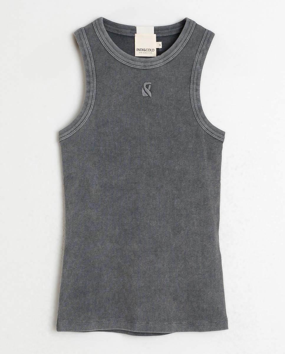 T-shirt de Decote Redondo sem Mangas Preto-4