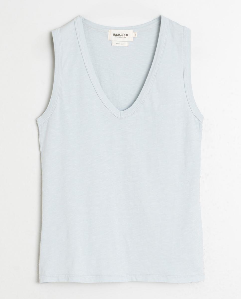 T-shirt com Decote em Bico e sem Mangas Branco-4