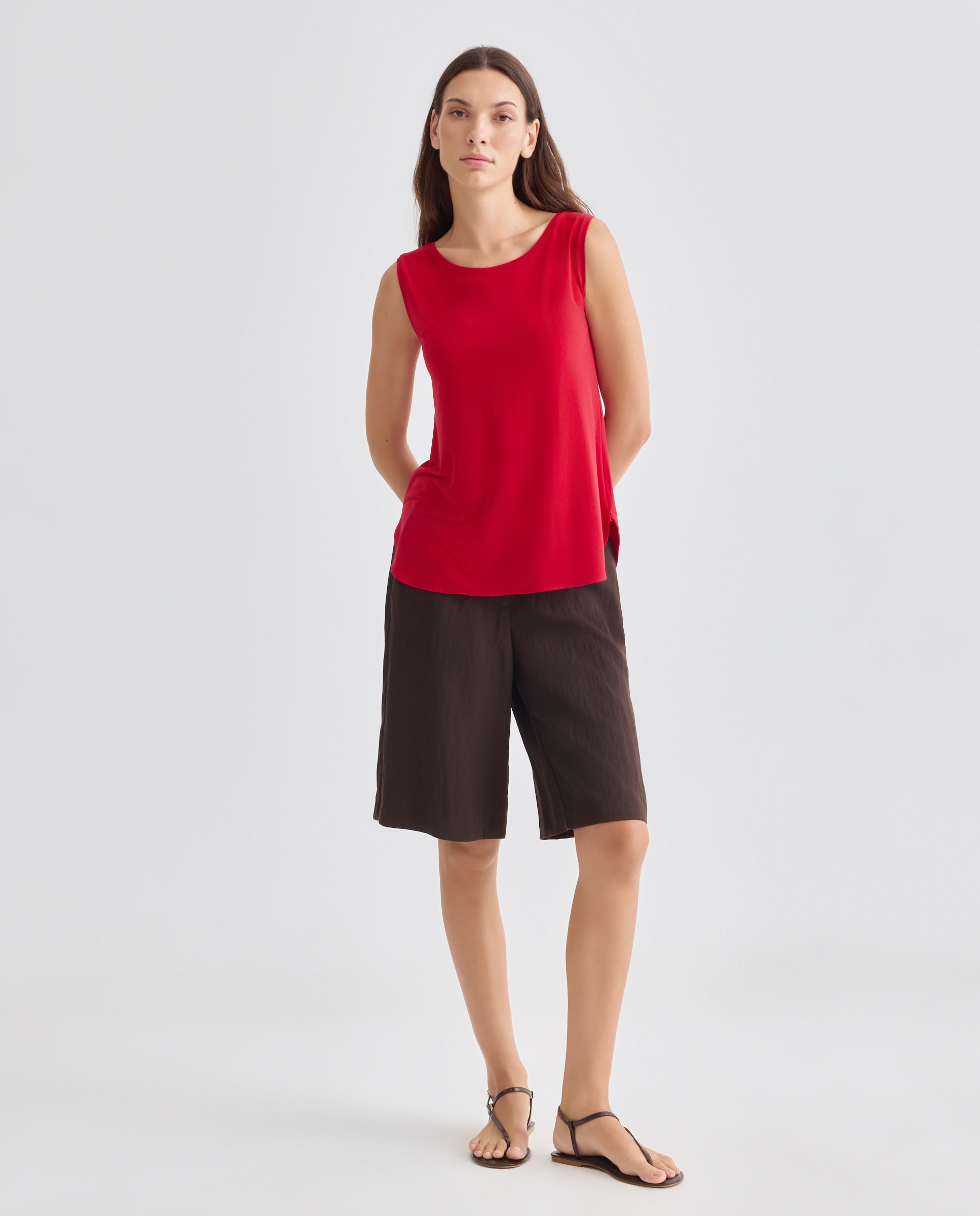 T-shirt lisa sem mangas Vermelho-3