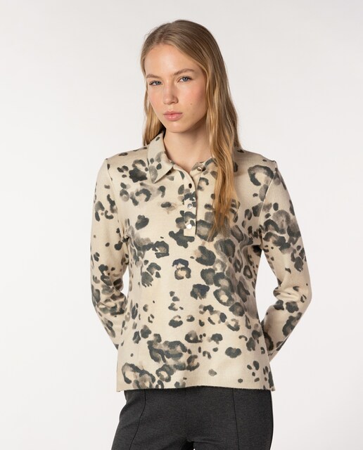 Imagem 0 de Camisola com Animal Print e Colarinho de Polo