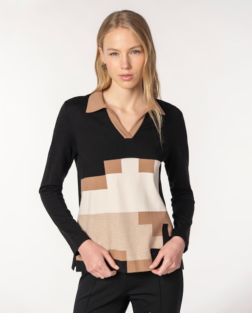 Imagem 0 de Camisola com Intársia Geométrica e Colarinho de Polo