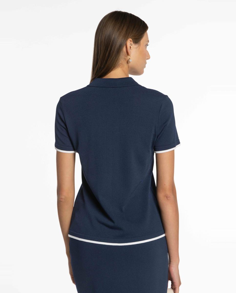 Camisola de Malha com Colarinho de Polo Azul-marinho-2