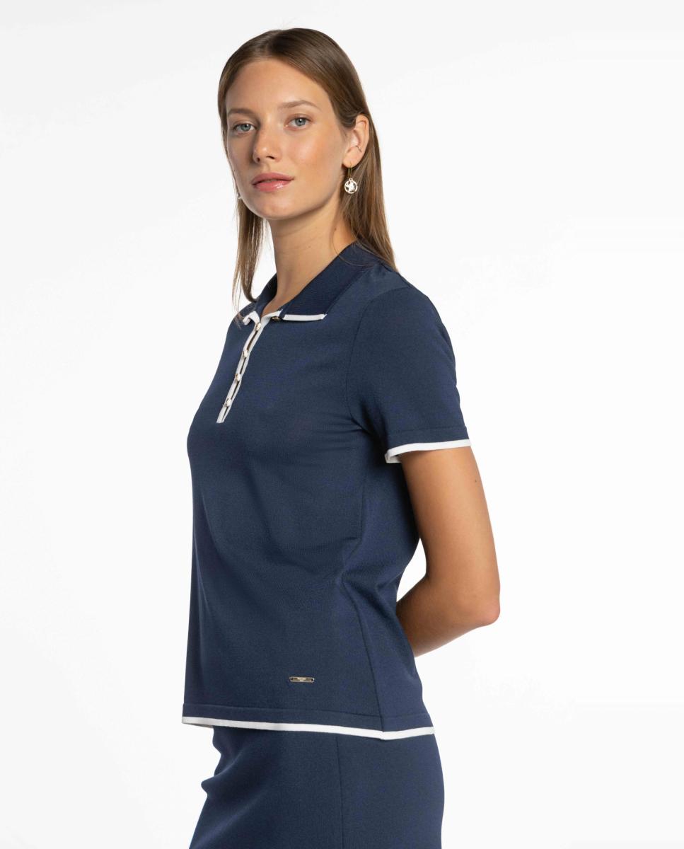 Camisola de Malha com Colarinho de Polo Azul-marinho-3