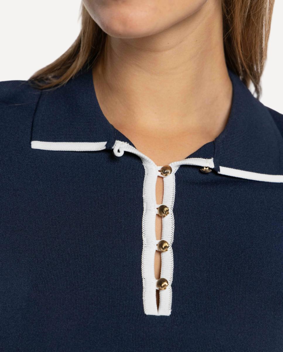 Camisola de Malha com Colarinho de Polo Azul-marinho-4