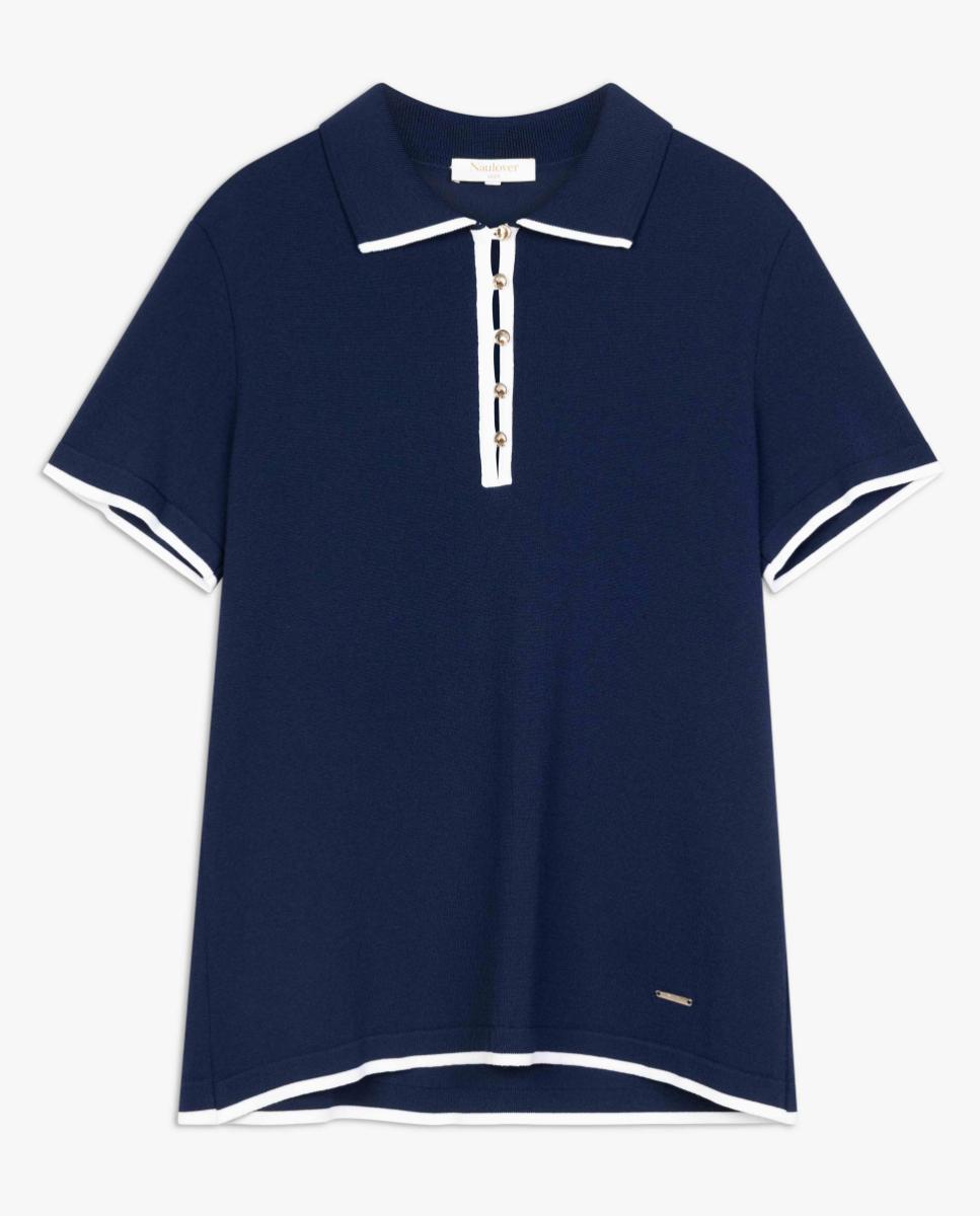 Camisola de Malha com Colarinho de Polo Azul-marinho-5