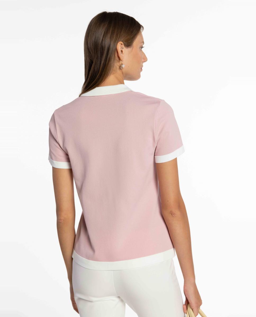 Camisola de Malha com Colarinho de Polo Rosa-2
