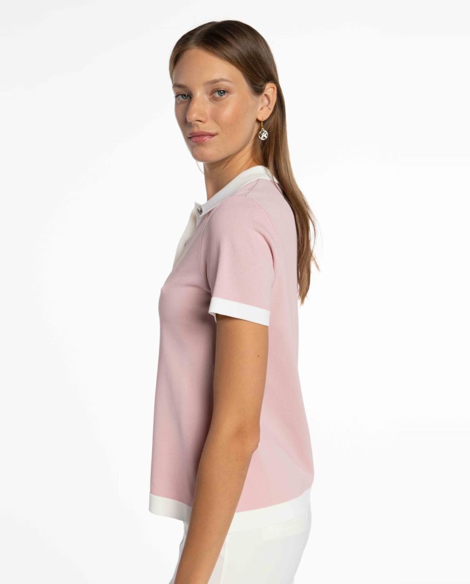 Camisola de Malha com Colarinho de Polo Rosa-3