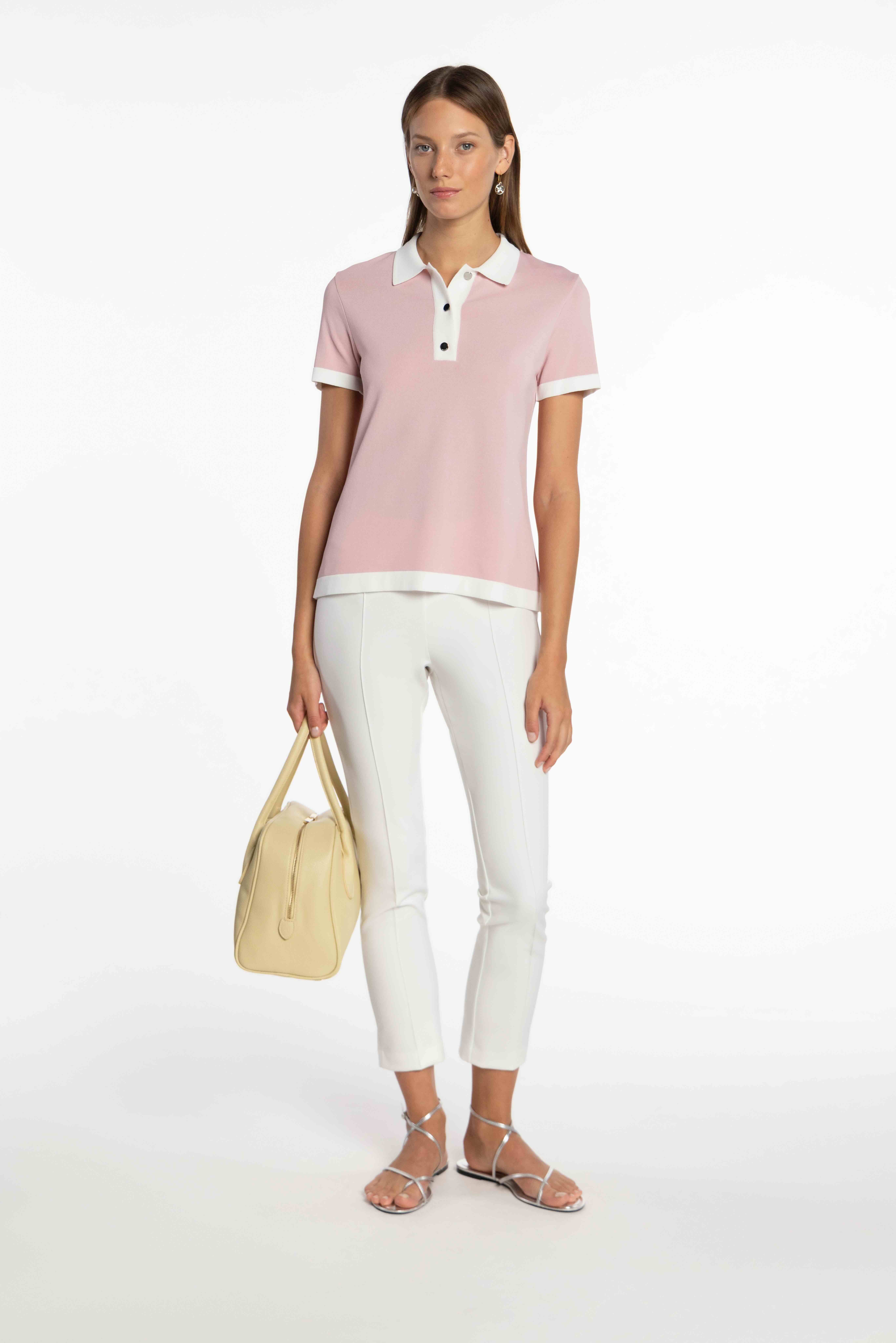 Camisola de Malha com Colarinho de Polo Rosa-6