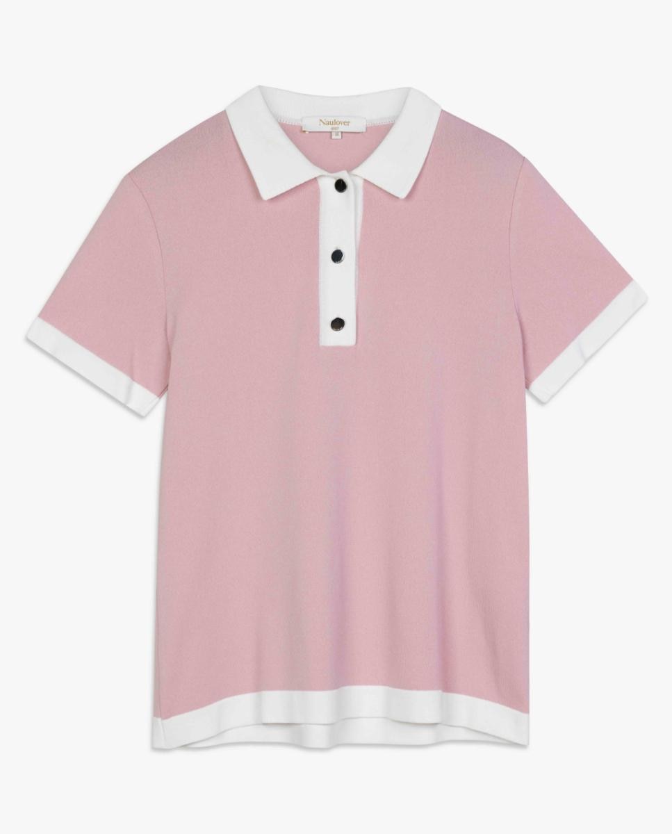 Camisola de Malha com Colarinho de Polo Rosa-5