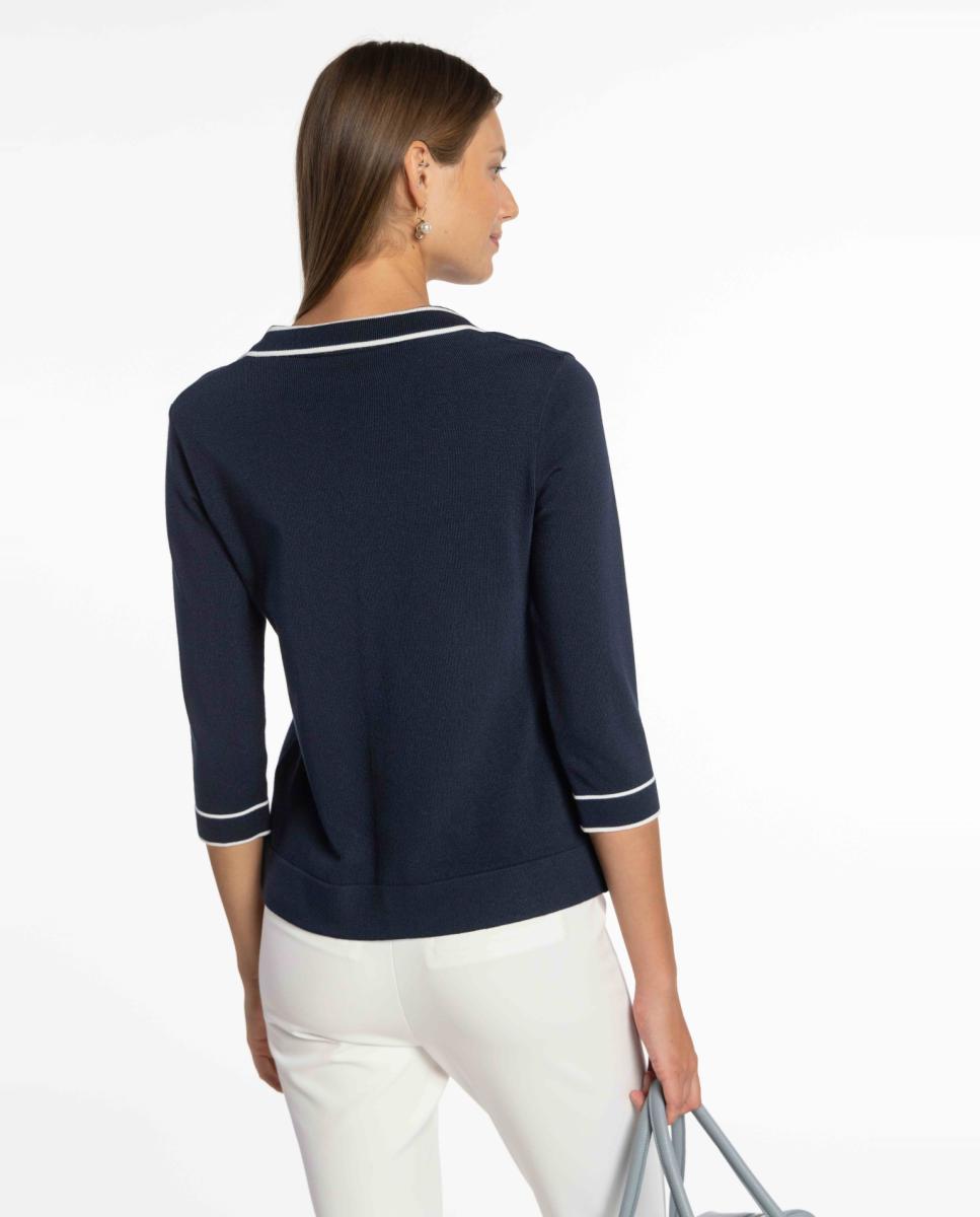 Camisola de Malha com Colarinho de Polo. Azul-marinho-2