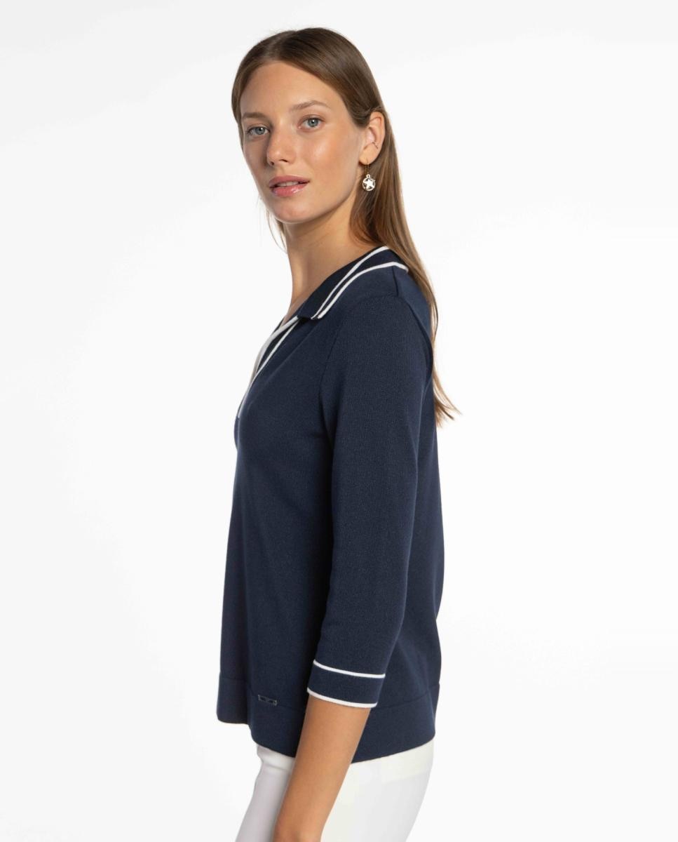 Camisola de Malha com Colarinho de Polo. Azul-marinho-3