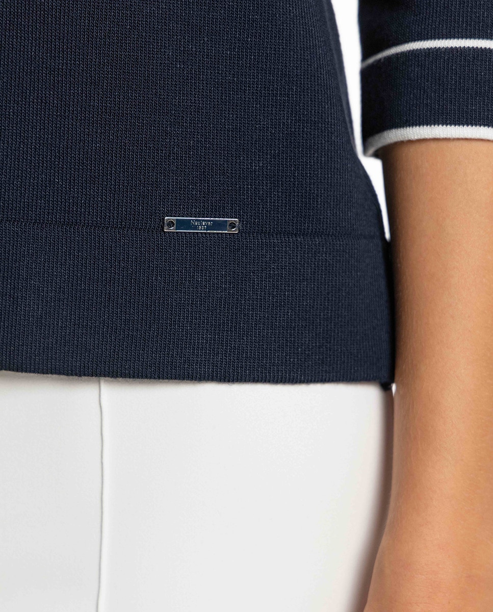 Camisola de Malha com Colarinho de Polo. Azul-marinho-5