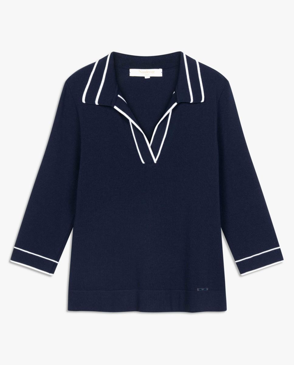 Camisola de Malha com Colarinho de Polo. Azul-marinho-6