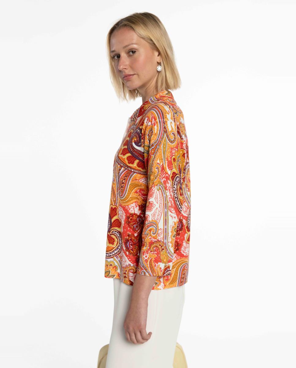 Camisola de Malha com Estampado Paisley Vermelho-3