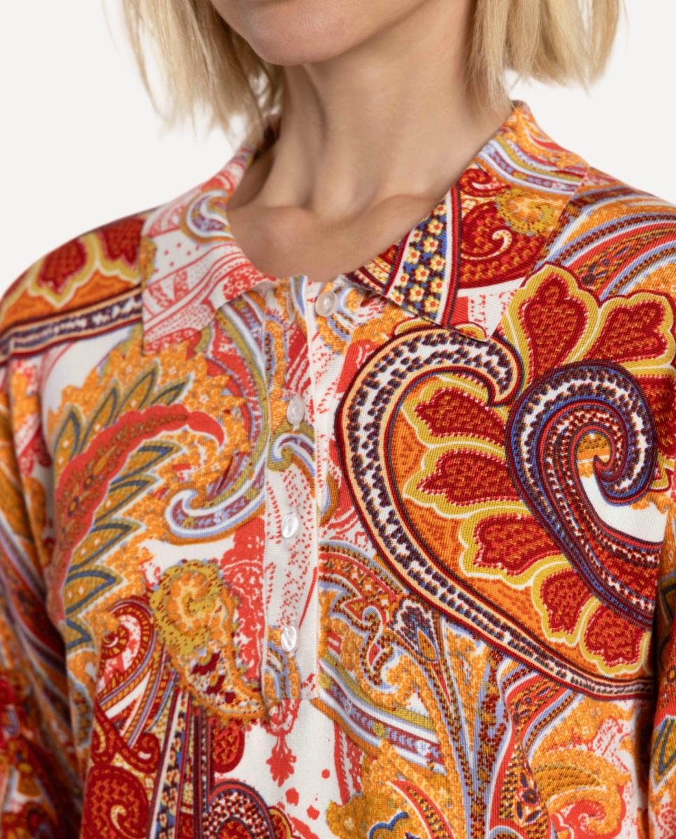Camisola de Malha com Estampado Paisley Vermelho-4