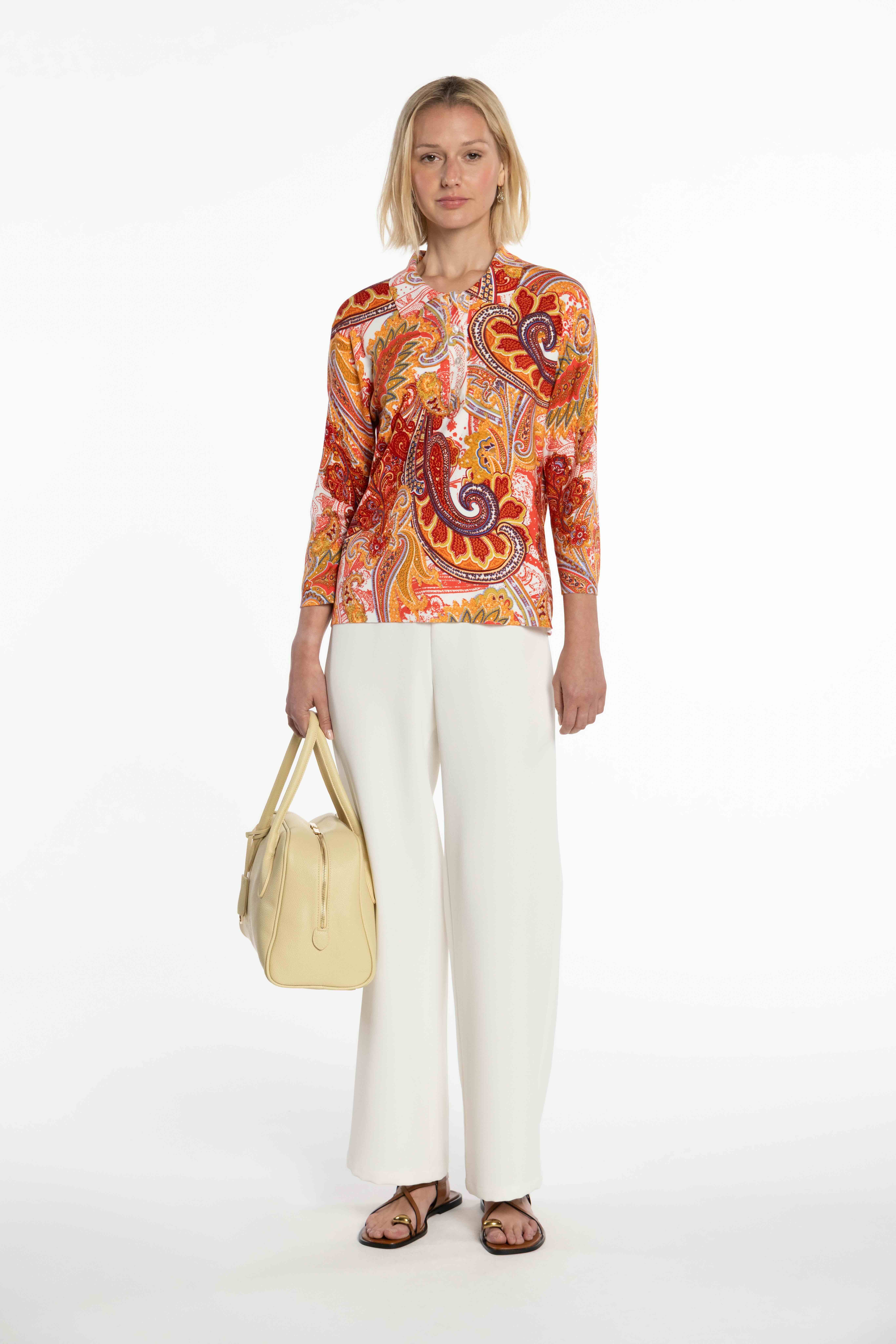 Camisola de Malha com Estampado Paisley Vermelho-6