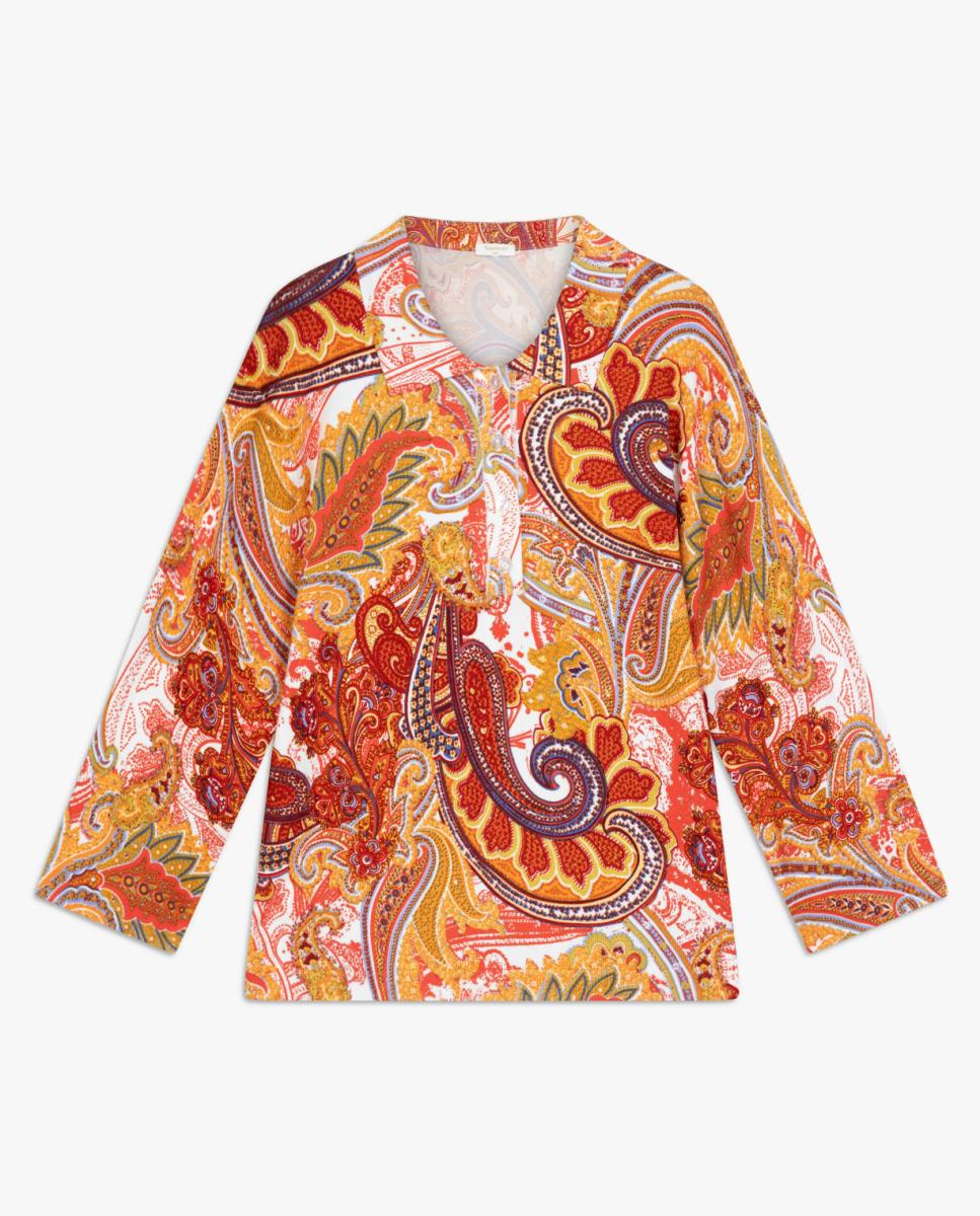 Camisola de Malha com Estampado Paisley Vermelho-5