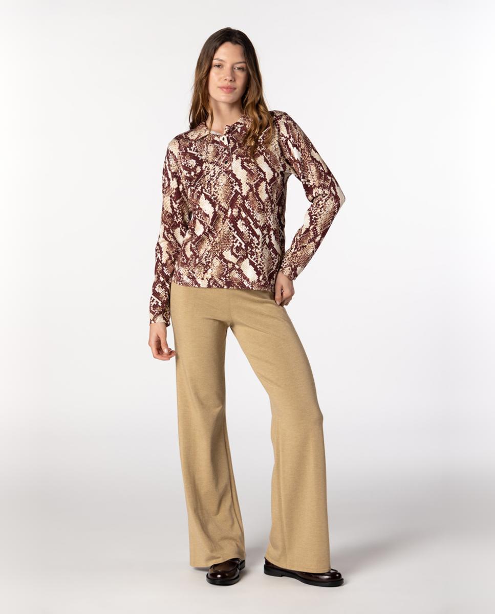Camisola de Malha Tipo Polo com Animal Print Grená-4