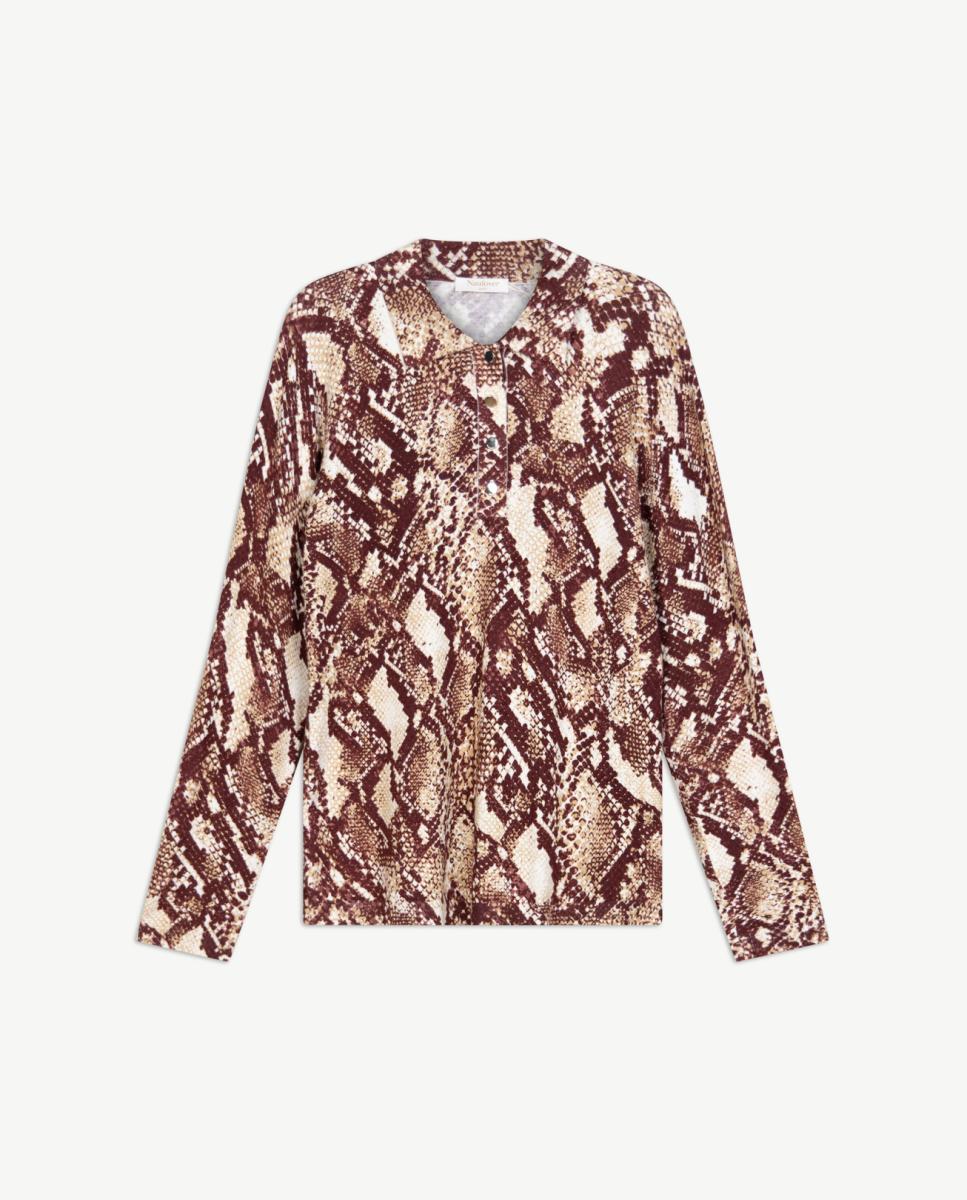 Camisola de Malha Tipo Polo com Animal Print Grená-5