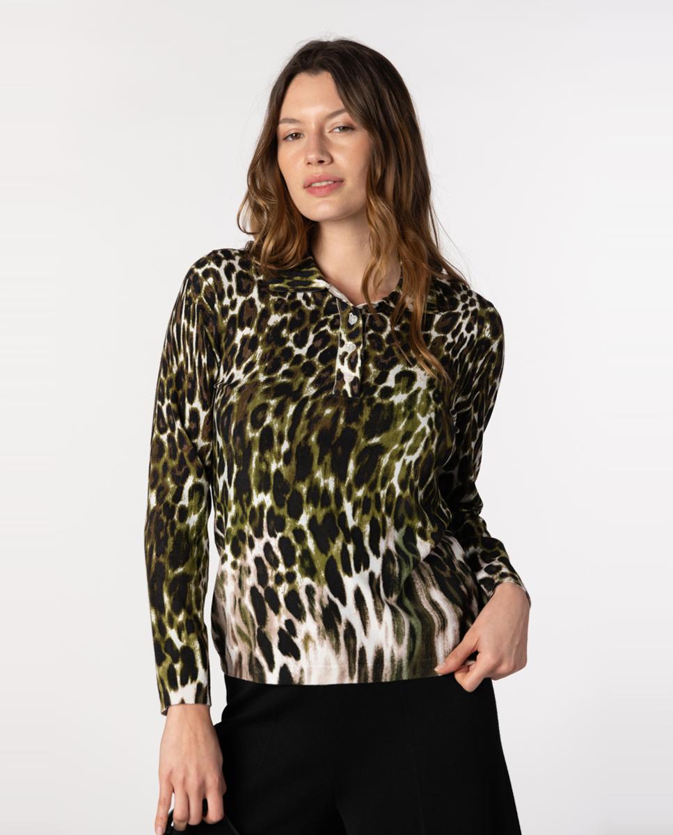 Imagem 0 de Camisola de Malha Tipo Polo com Animal Print
