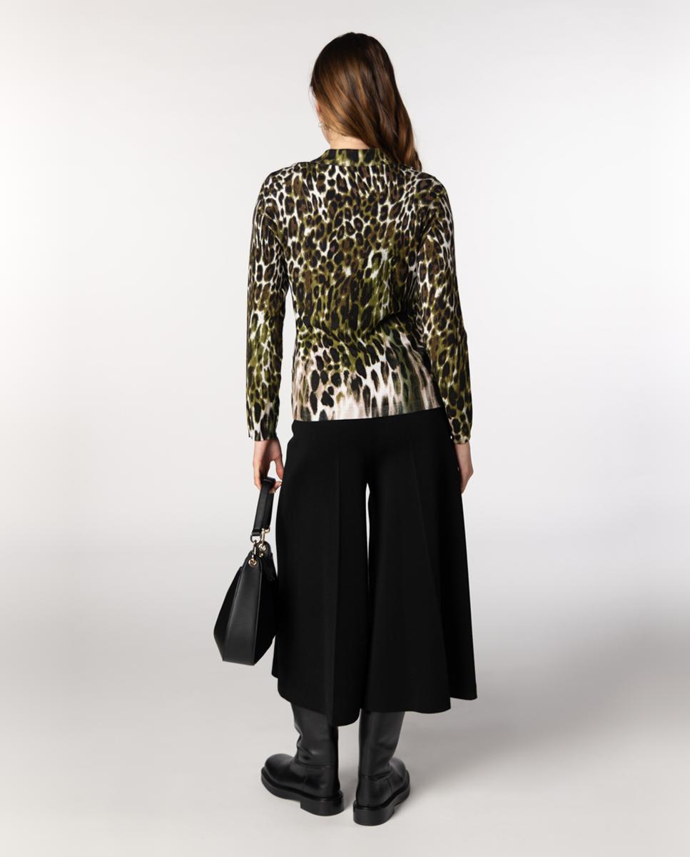 Camisola de Malha Tipo Polo com Animal Print Verde pardo-2
