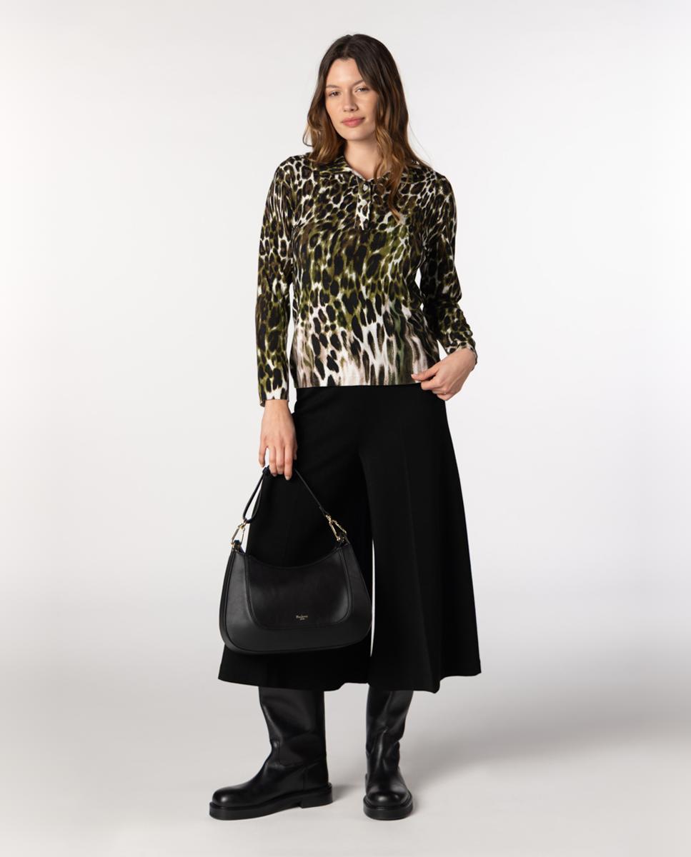 Camisola de Malha Tipo Polo com Animal Print Verde pardo-4