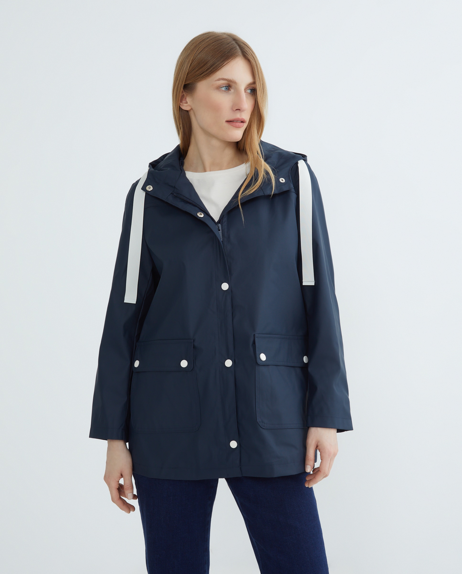 Parka lisa com capuz Azul-marinho-1