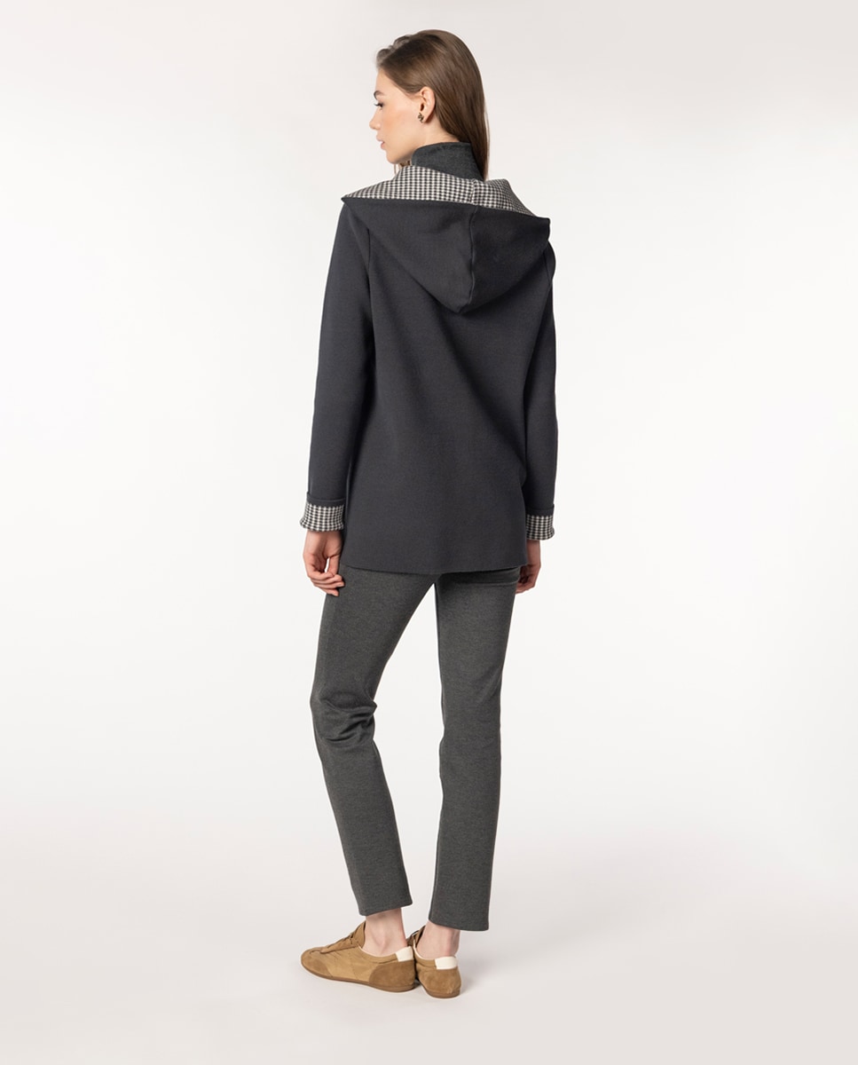 Casaco de Malha Jacquard de Dupla Face com Capuz Cinzento-escuro-2