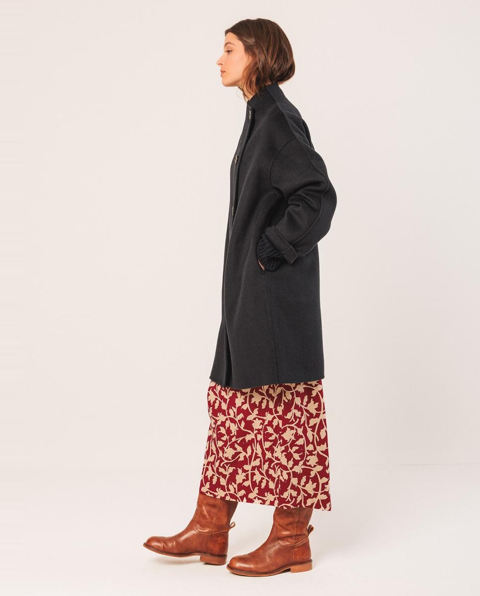 Sobretudo com Manga Comprida e Decote Redondo Azul-marinho-3