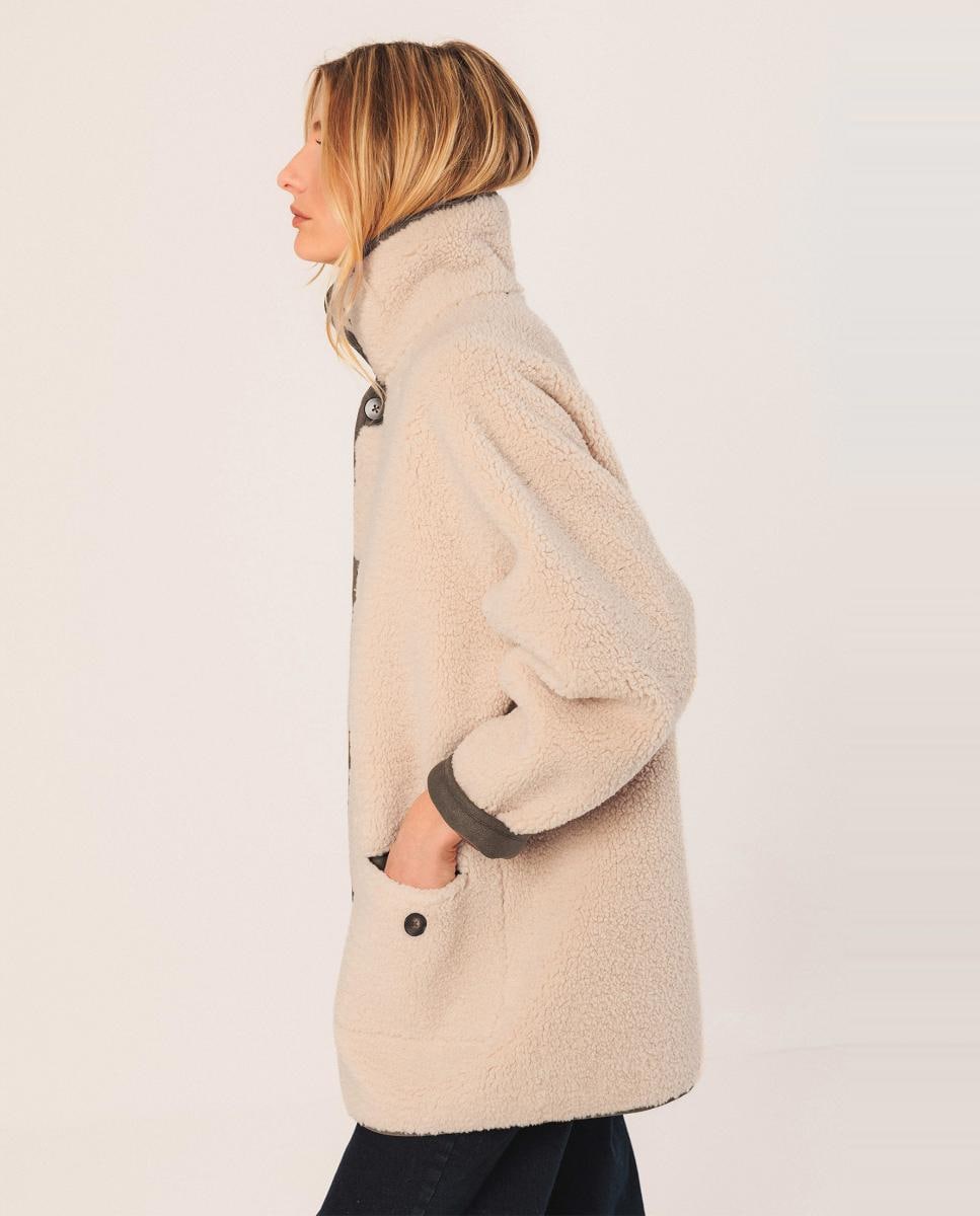 Sobretudo com Manga Comprida de Dupla Face Caqui-2