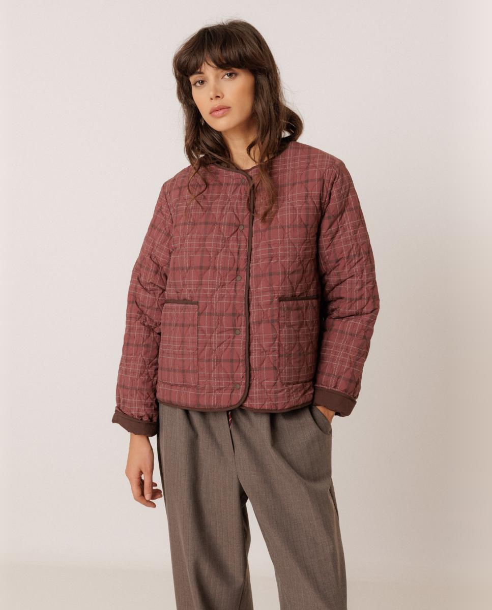 Chaqueta de mujer acolchada cuadro tartán - Indi & Cold - Rojo Granate Rojo Granate-1