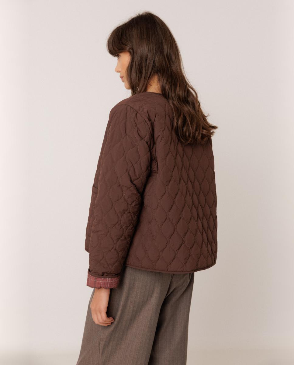 Chaqueta de mujer acolchada cuadro tartán - Indi & Cold - Rojo Granate Rojo Granate-2