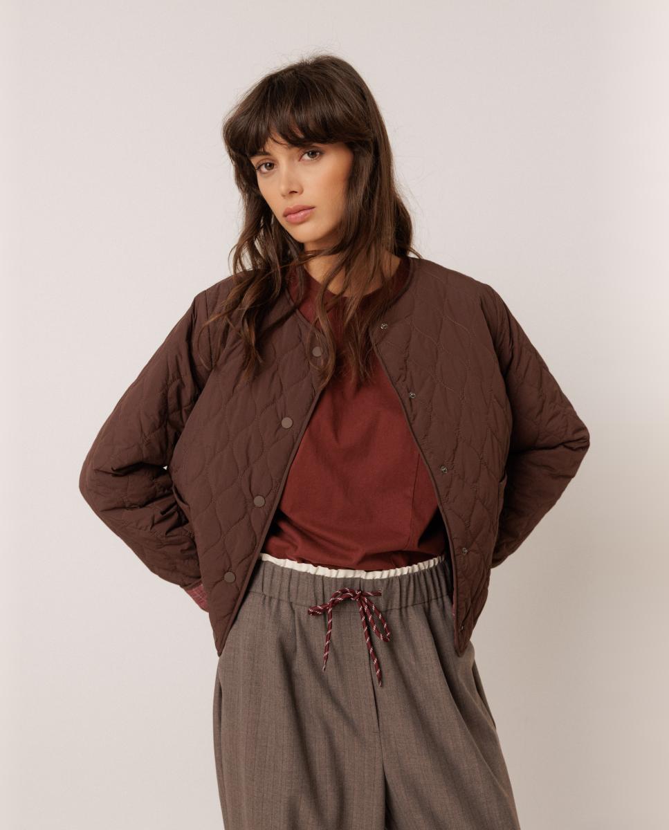 Chaqueta de mujer acolchada cuadro tartán - Indi & Cold - Rojo Granate Rojo Granate-3