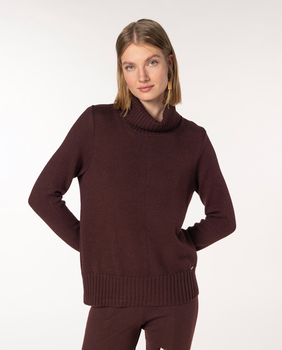 Imagem 0 de Camisola de Ponto Liso de Lã e Gola Dobrada