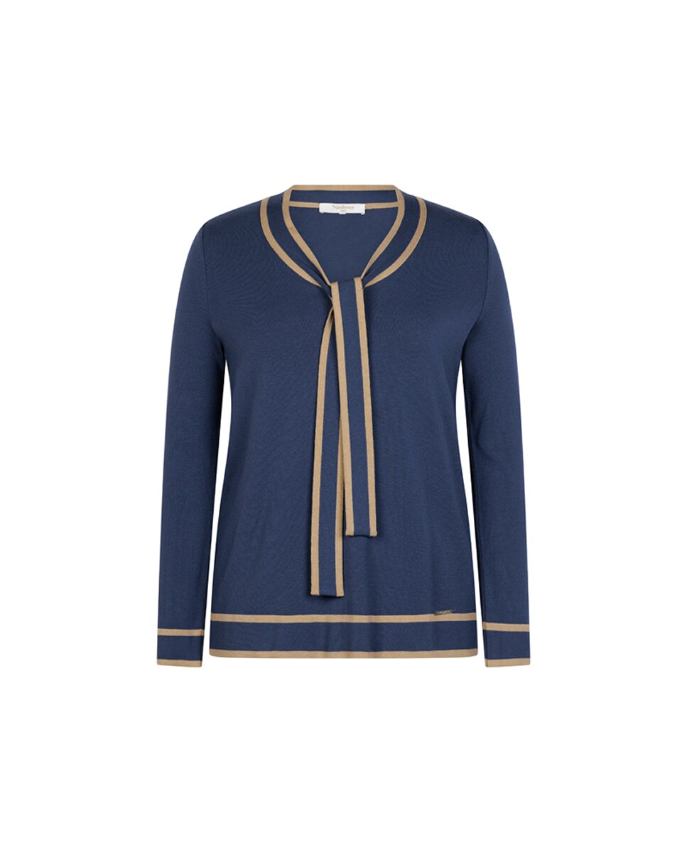 Camisola de Ponto Liso Bicolor com Laço Azul-5