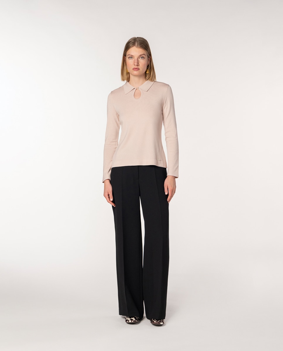 Camisola de Colarinho de Polo com Lágrima Rosa-claro-4