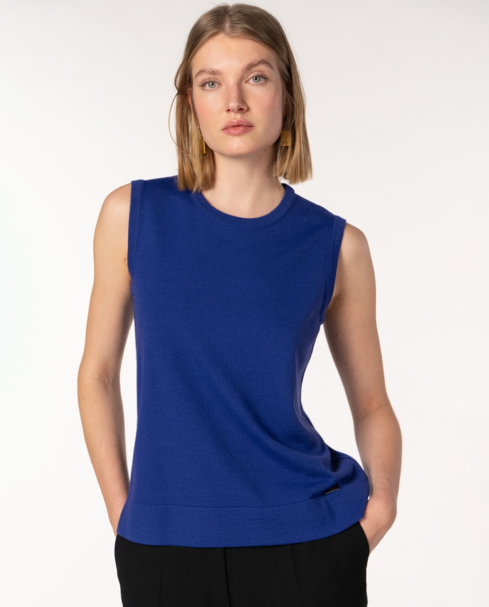 Camisola sem Mangas com Decote Redondo Azul-índigo-1