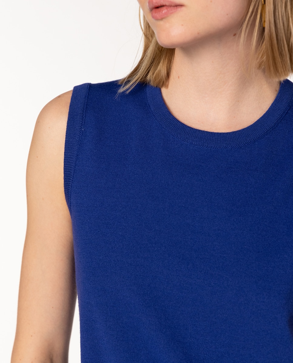 Camisola sem Mangas com Decote Redondo Azul-índigo-3