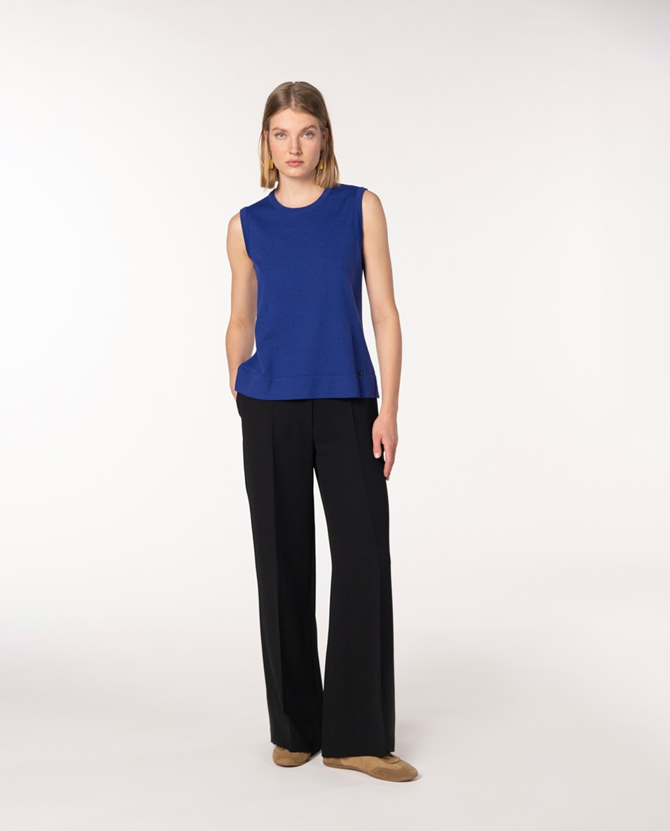 Camisola sem Mangas com Decote Redondo Azul-índigo-4