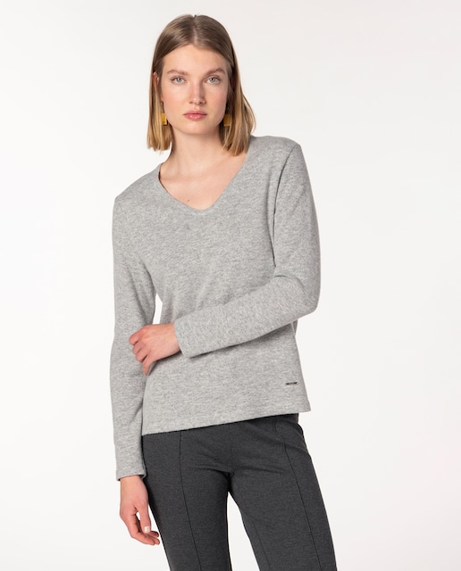 Imagen 0 de Suéter de mujer punto liso de lana y escote en V.