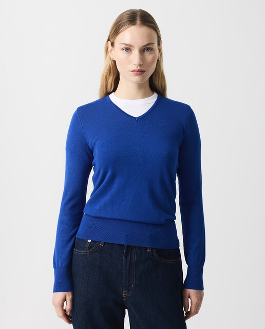 Imagen 0 de Jersey de mujer básico canalé ancho cuello pico y manga larga