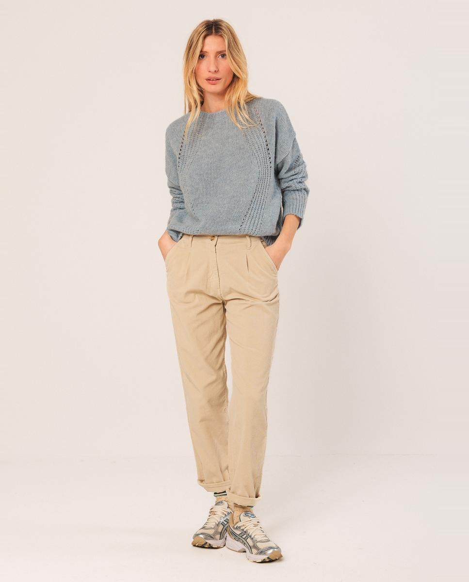 Camisola de malha de mulher com manga comprida e decote redondo Azul-claro-4