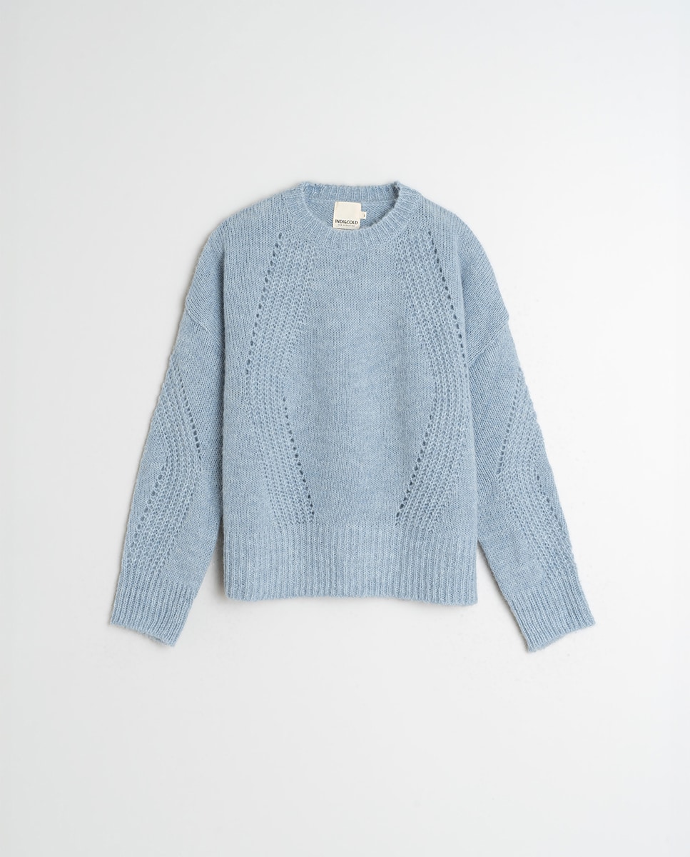 Camisola de malha de mulher com manga comprida e decote redondo Azul-claro-6