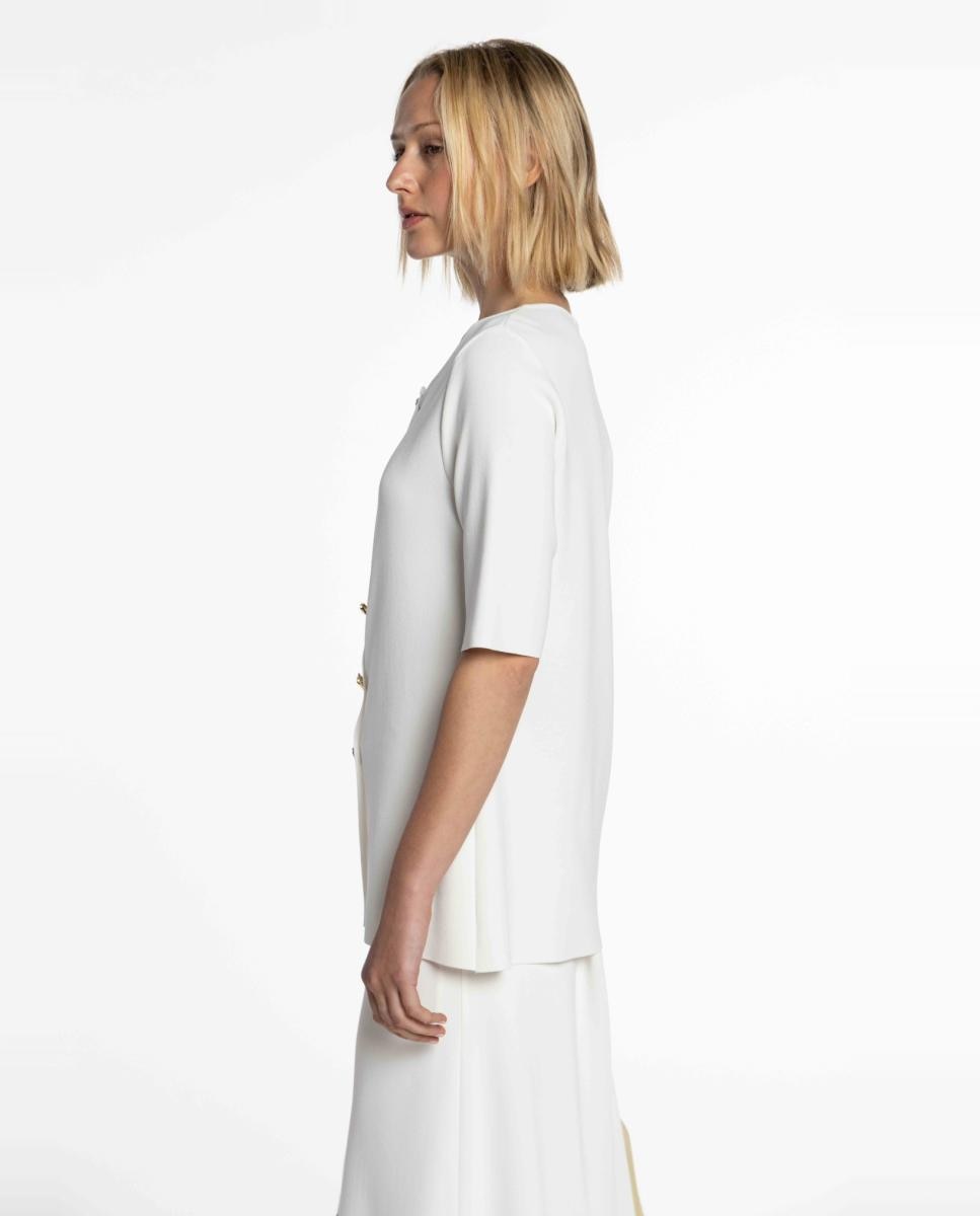 Camisola de Malha Adornada com Botões de Joia. Cru-2