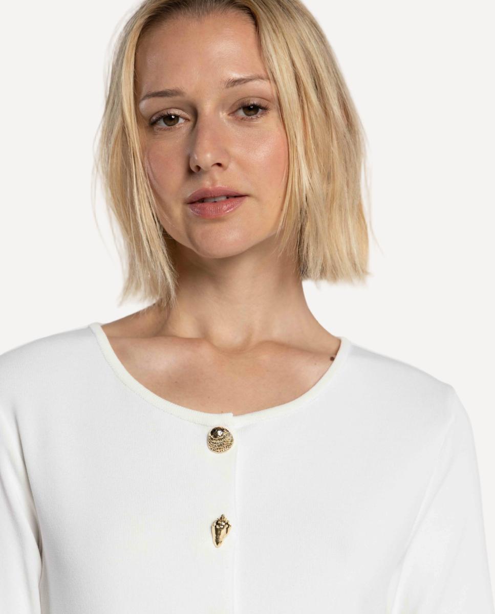 Camisola de Malha Adornada com Botões de Joia. Cru-3