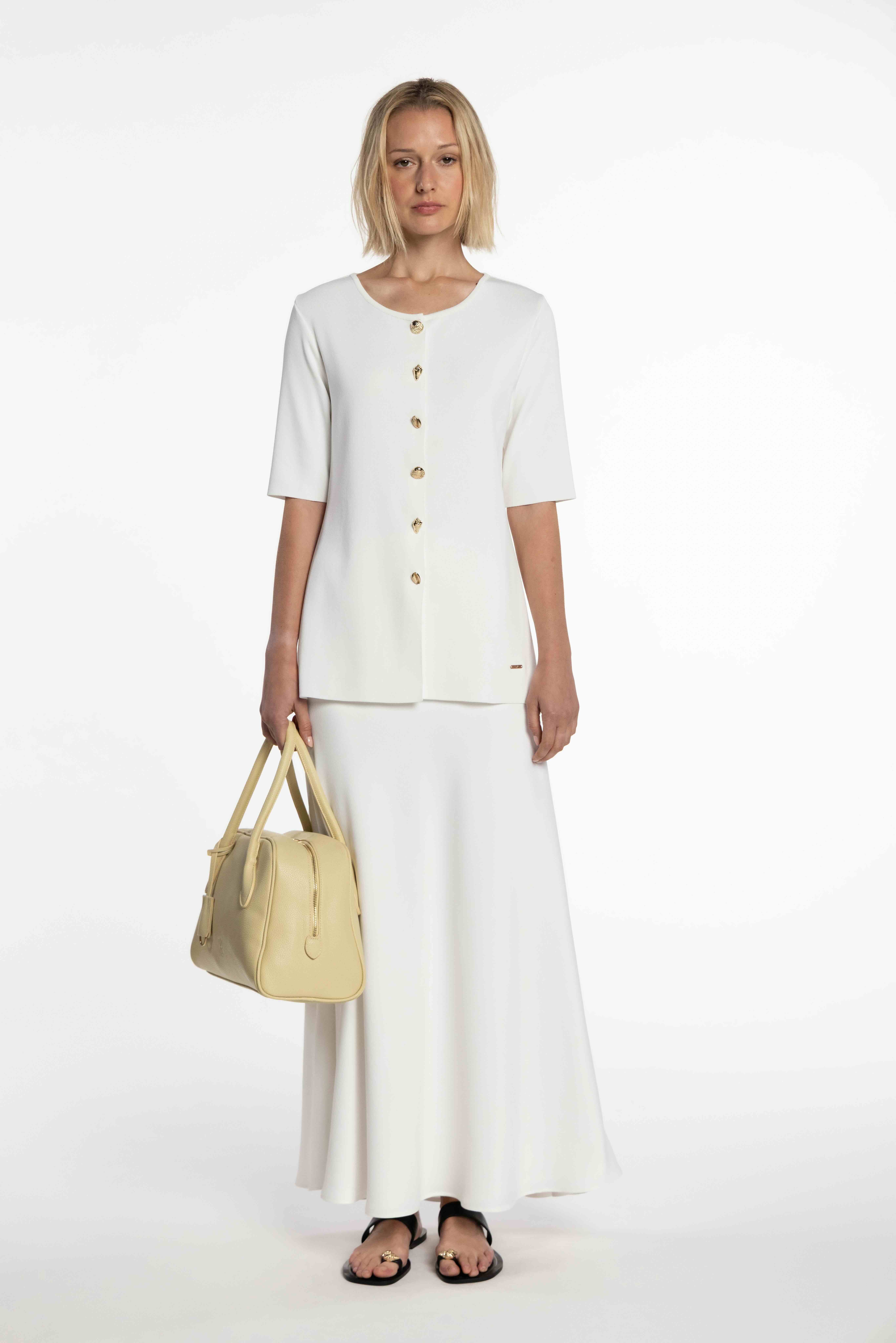Camisola de Malha Adornada com Botões de Joia. Cru-6